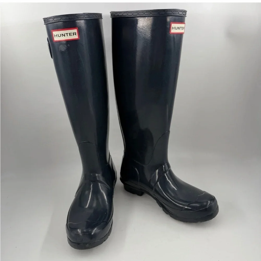 Hunter Women’s Original Tall Gloss Rain Boots-SZ 6-Blue Natural Rubber “Wellies”